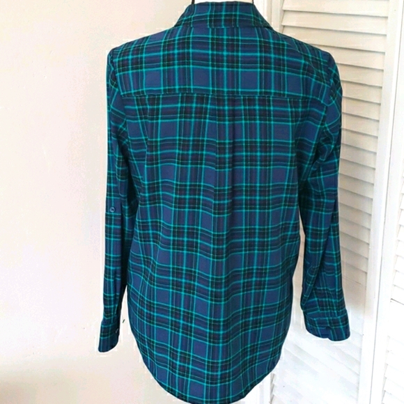 TALBOTS NAVY & TEAL BUTTON DOWN BLOUSE, Me… - Picture 5 of 9